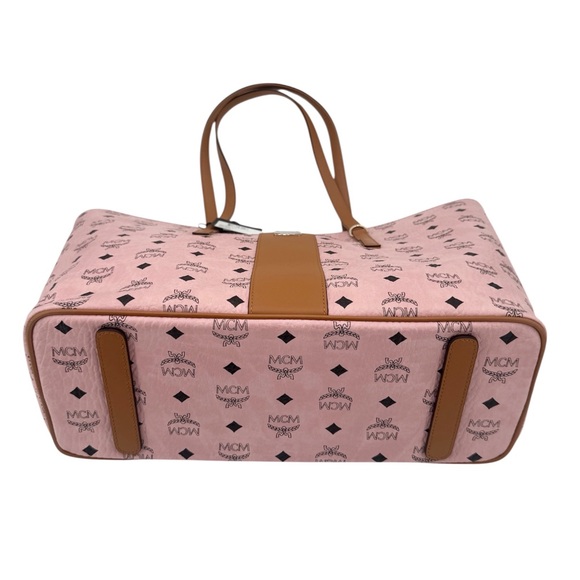 MCM New With Tags Anya Top Zip Shopper Soft Pink Black Logo Canvas/ Leather Tote - Picture 4 of 13